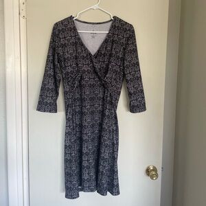 Prana Gray Patterned Wrap-Style Long Sleeve Dress